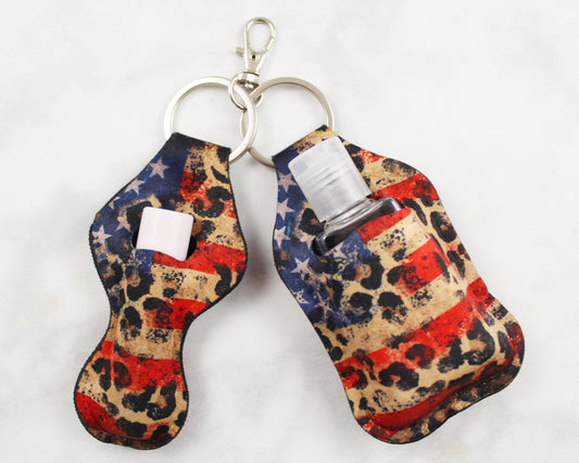 American Flag with Cheetah Hand Sanitizer and Lip Balm Holders