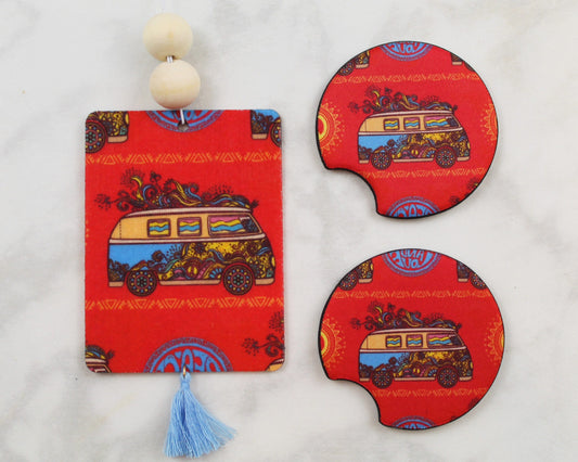 Hippy Van Air Freshener Car Coaster Gift Set