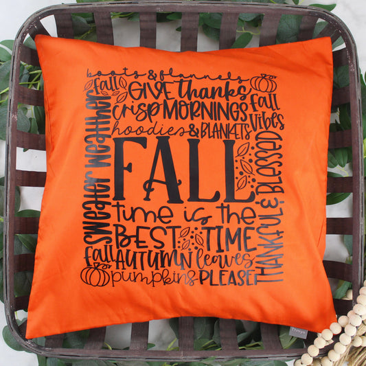 Fall Words Throw Pillow - Orange