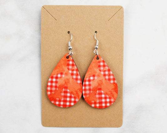 Pink and White Checked with Pink Tear Drop Earrings