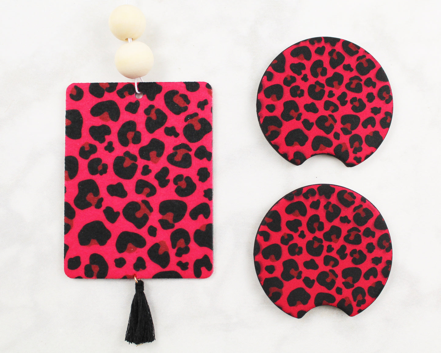 Hot Pink Cheetah Air Freshener Car Coaster Gift Set