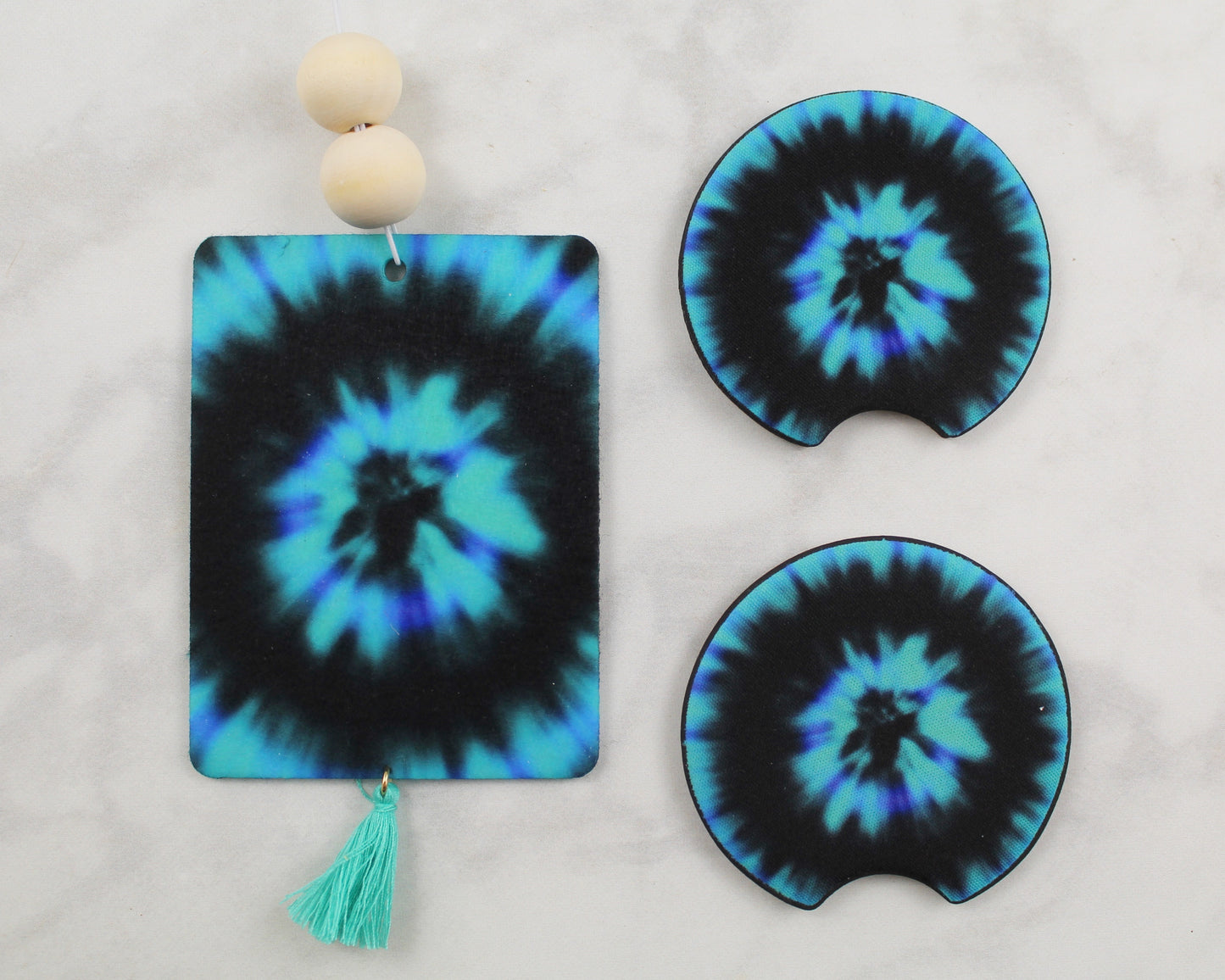 Blue, Teal, and Black Air Freshener Car Coaster Gift Set