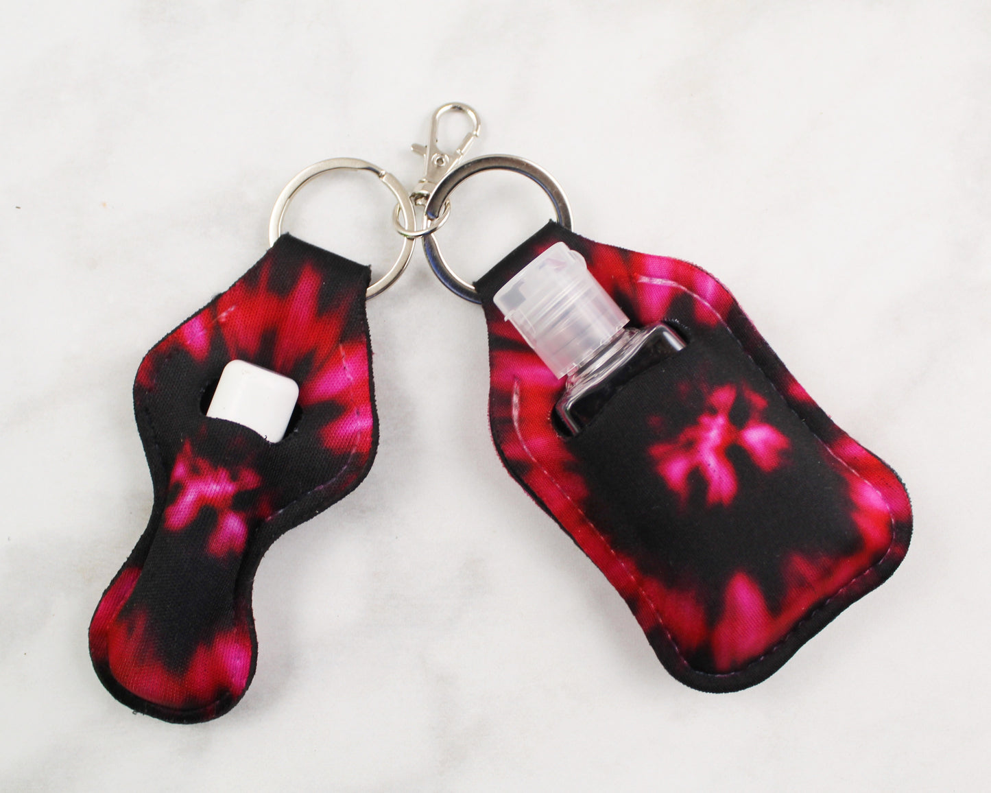 Hot Pink and Black Tie Dye Hand Sanitizer and Lip Balm Holders