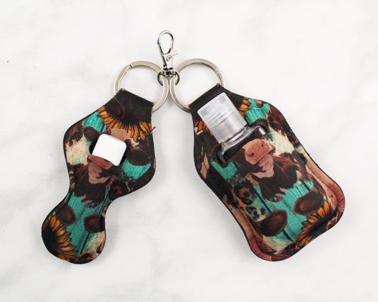 Cows with Teal and Sunflowers Hand Sanitizer and Lip Balm Holders