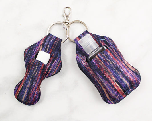 Purple with Colorful Stripes Hand Sanitizer and Lip Balm Holders