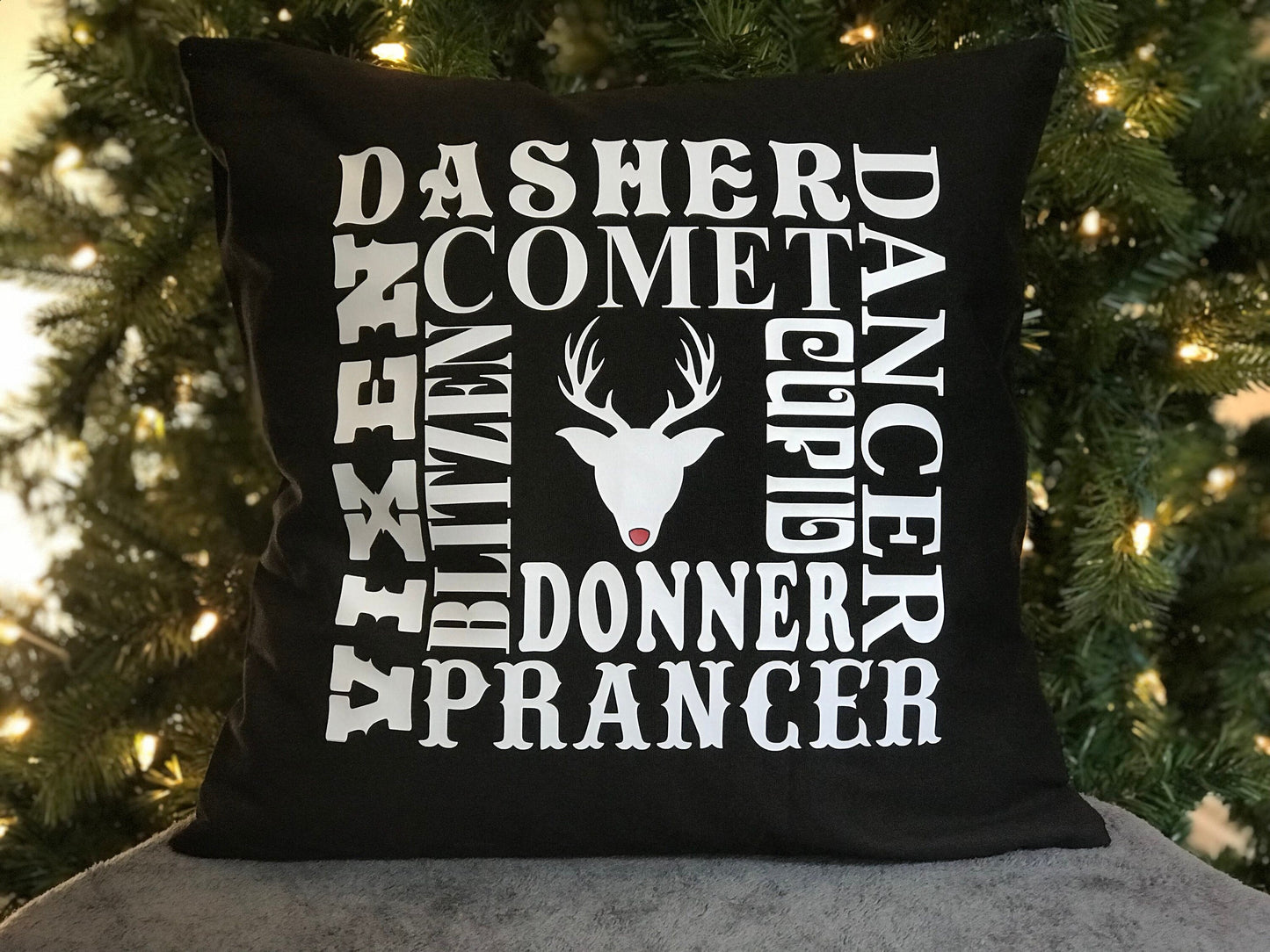 Reindeer Names Christmas Throw Pillow