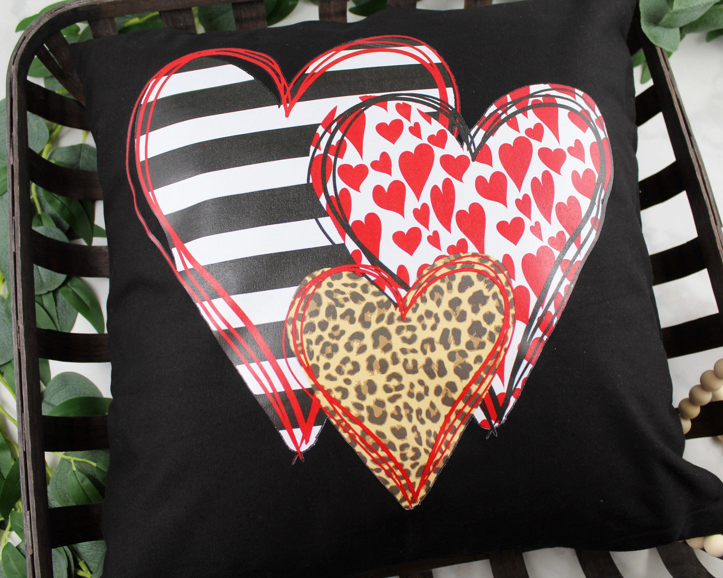 Hearts and Leopard Valentine’s Day Throw Pillow