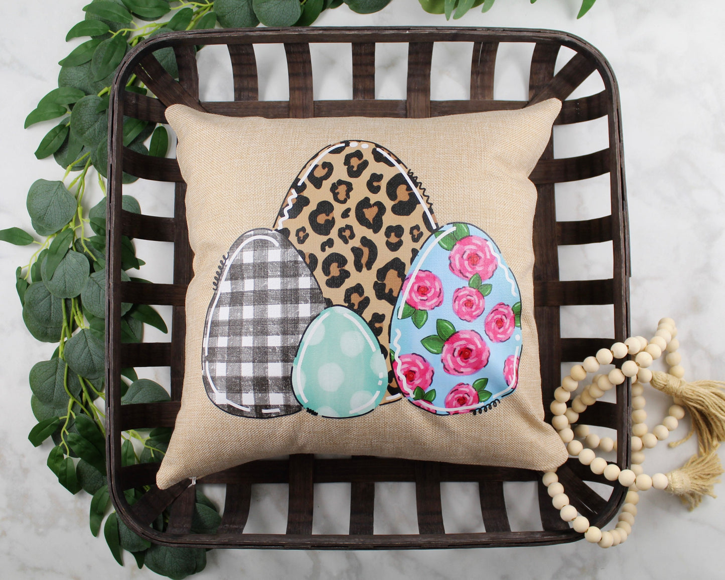 Floral Leopard Easter Egg Throw Pillow