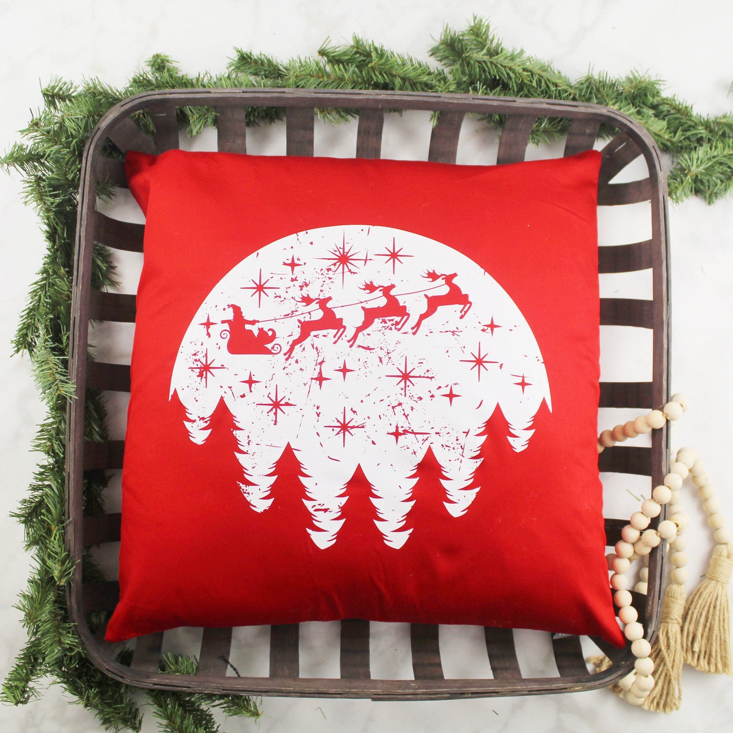 Santa  Flying Sleigh Throw Pillow