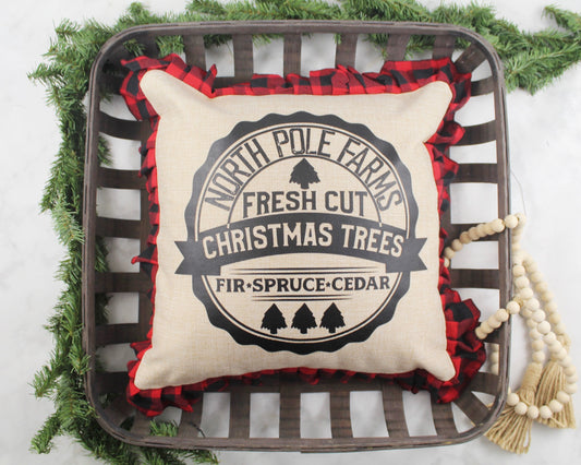 Fresh Cut Christmas Trees Buffalo Plaid Throw Pillow
