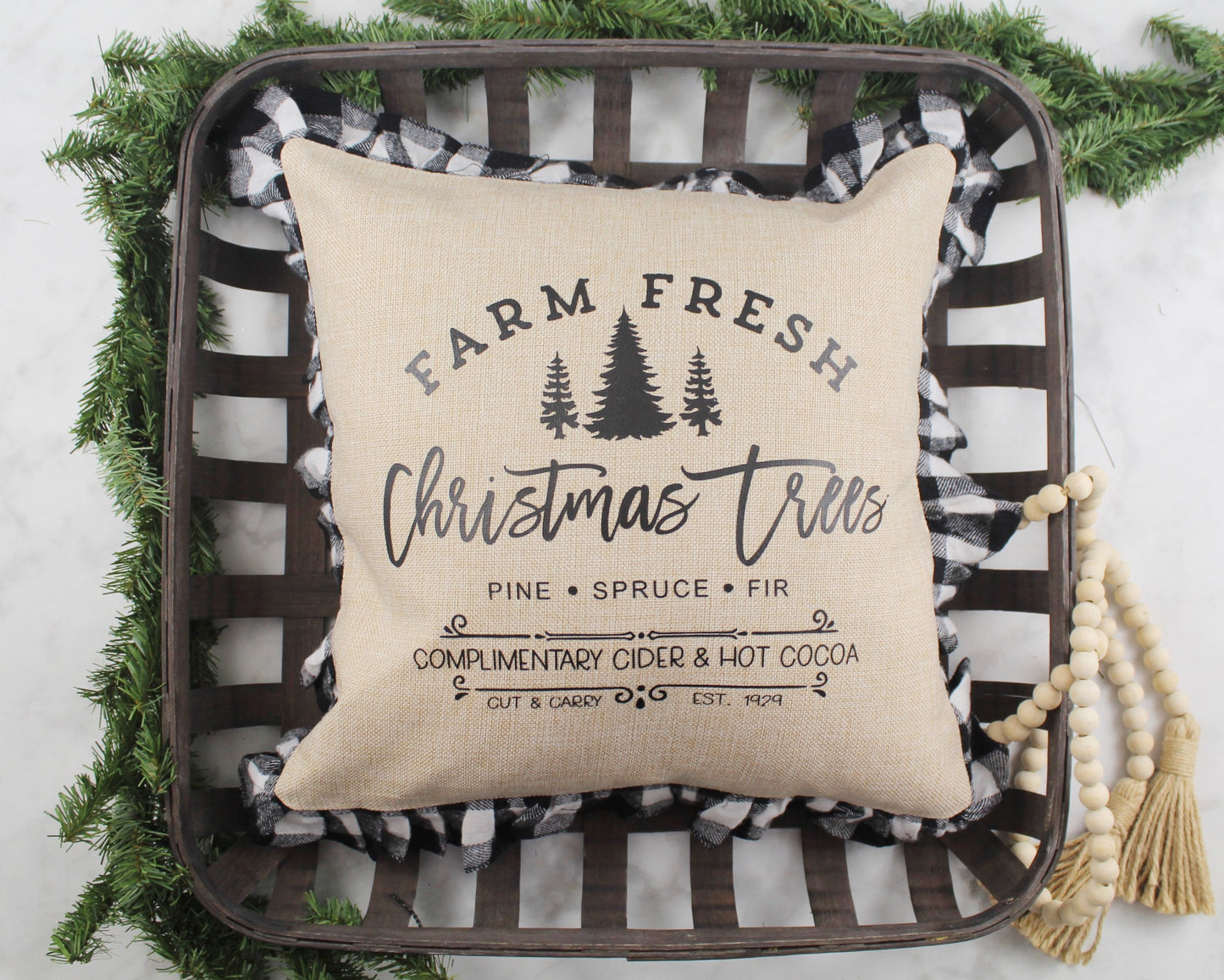 Farm Fresh Christmas Trees Buffalo Plaid Throw Pillow