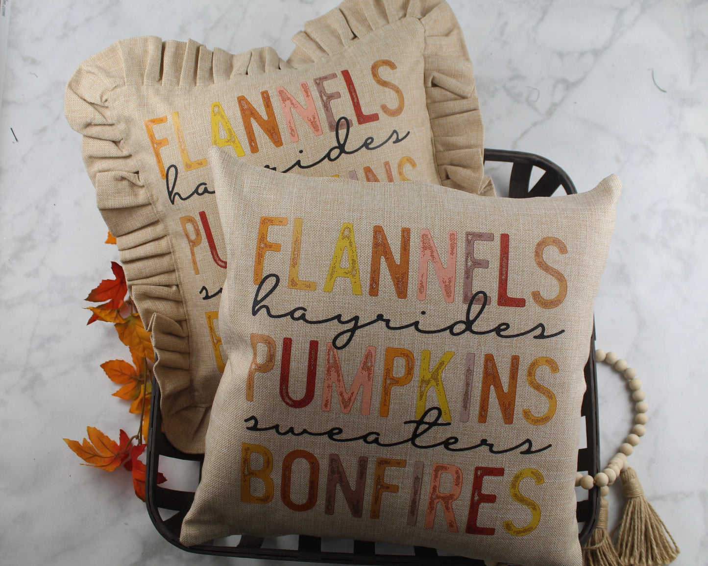 Flannel, Hayrides, Pumpkins, Bonfires Fall Burlap Pillows
