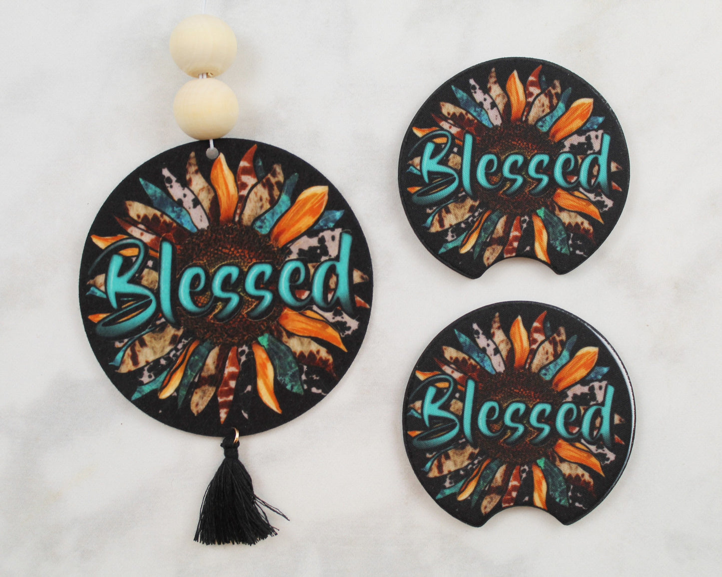 Blessed Sunflower Car Coaster and Air Freshener Gift Set