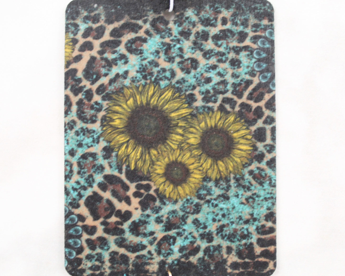 Cheetah Teal and Sunflowers Air Freshener Car Coaster Gift Set