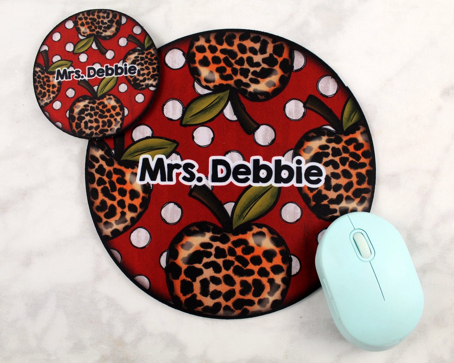 Personalized Mouse Pad with Cheetah Apples Desk Set