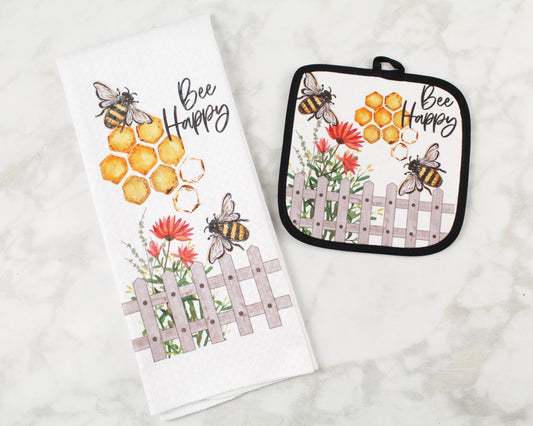 Bee Happy Towel/Pot Holder Set