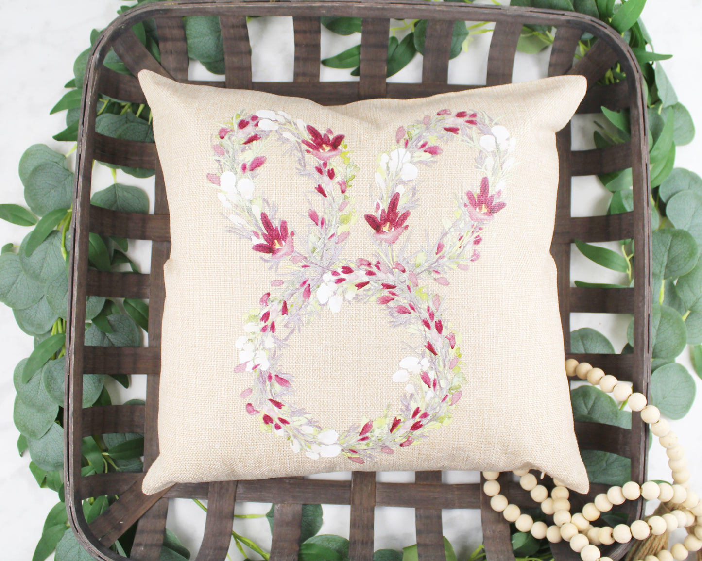 Floral Easter Bunny Throw Pillow