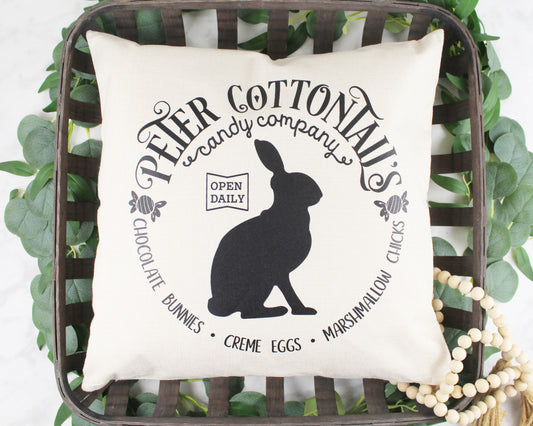 Peter Cottontail’s Candy Company Throw Pillow