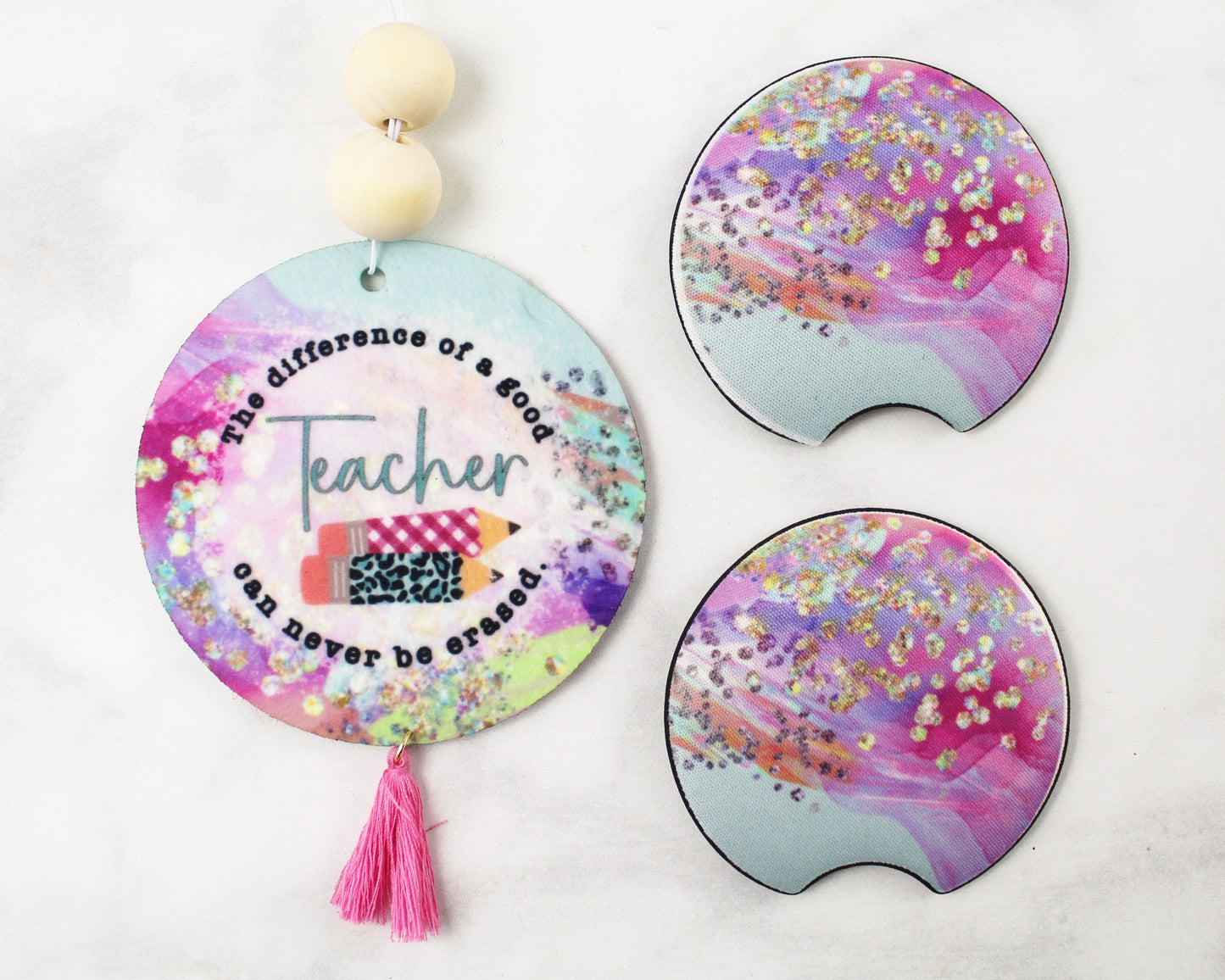 The Difference of a Good Teacher Air Freshener Car Coaster Gift Set